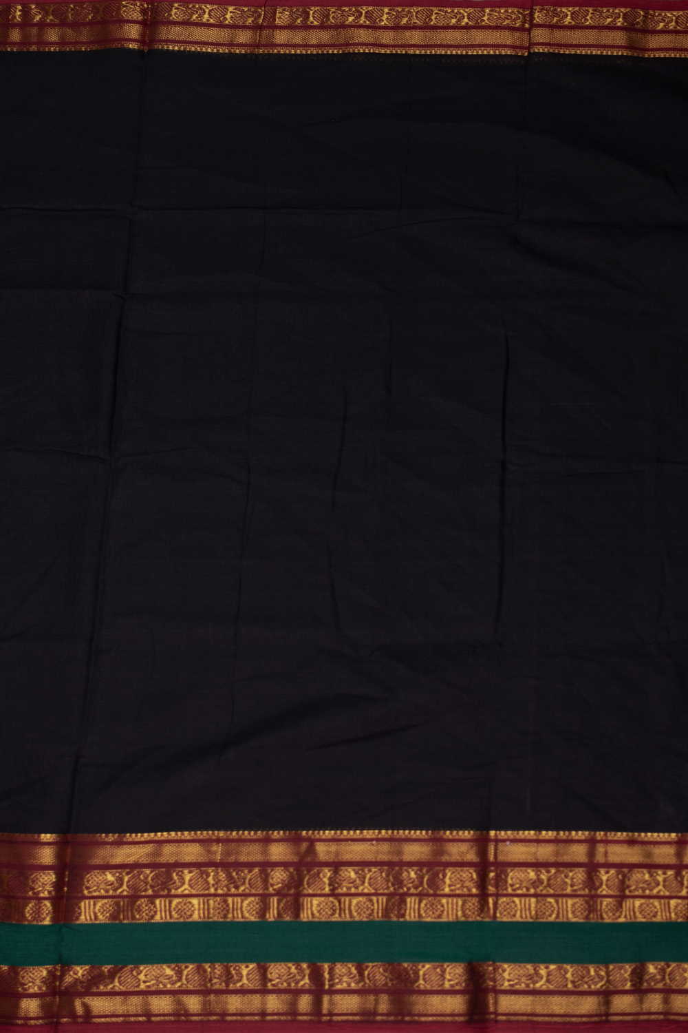Pitch Black Narayanpet Border Cotton Fabric - Image 4