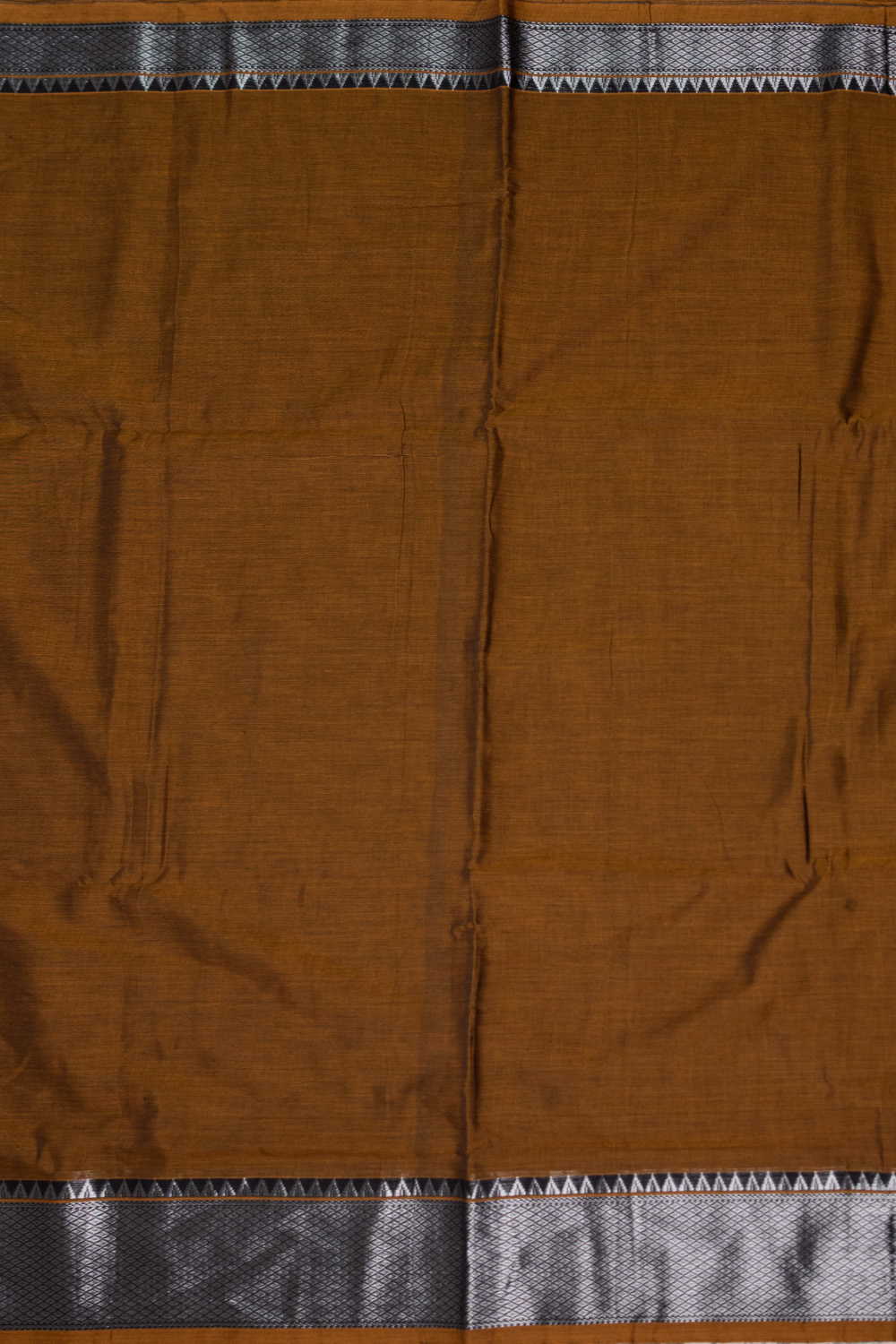 Blackish Yellow with Silver Zari Border Narayanpet Cotton Fabric - Image 4