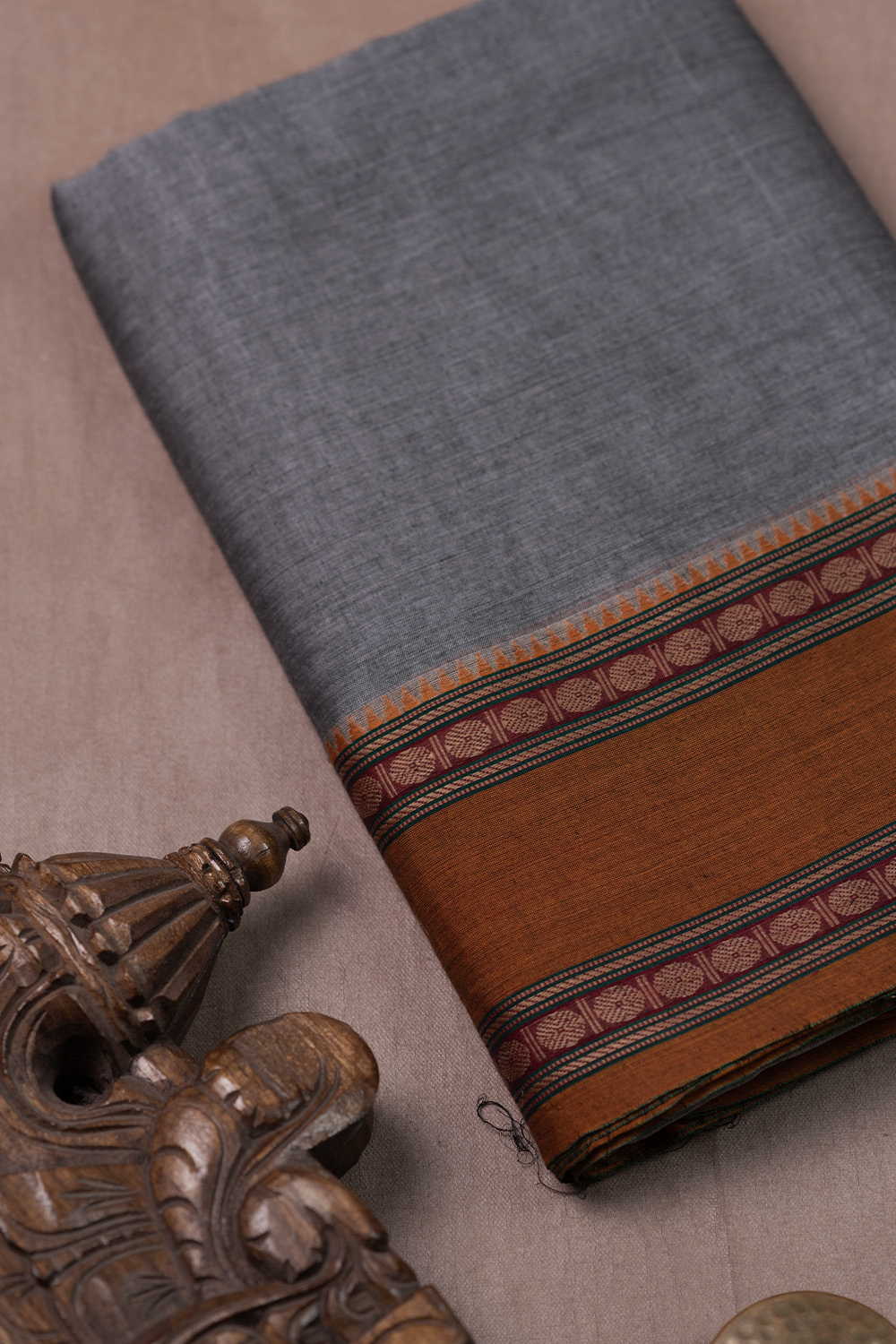 Grey Narayanpet Border Cotton Fabric