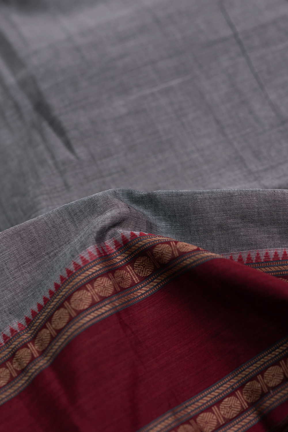 Grey Narayanpet Border Cotton Fabric - Image 3