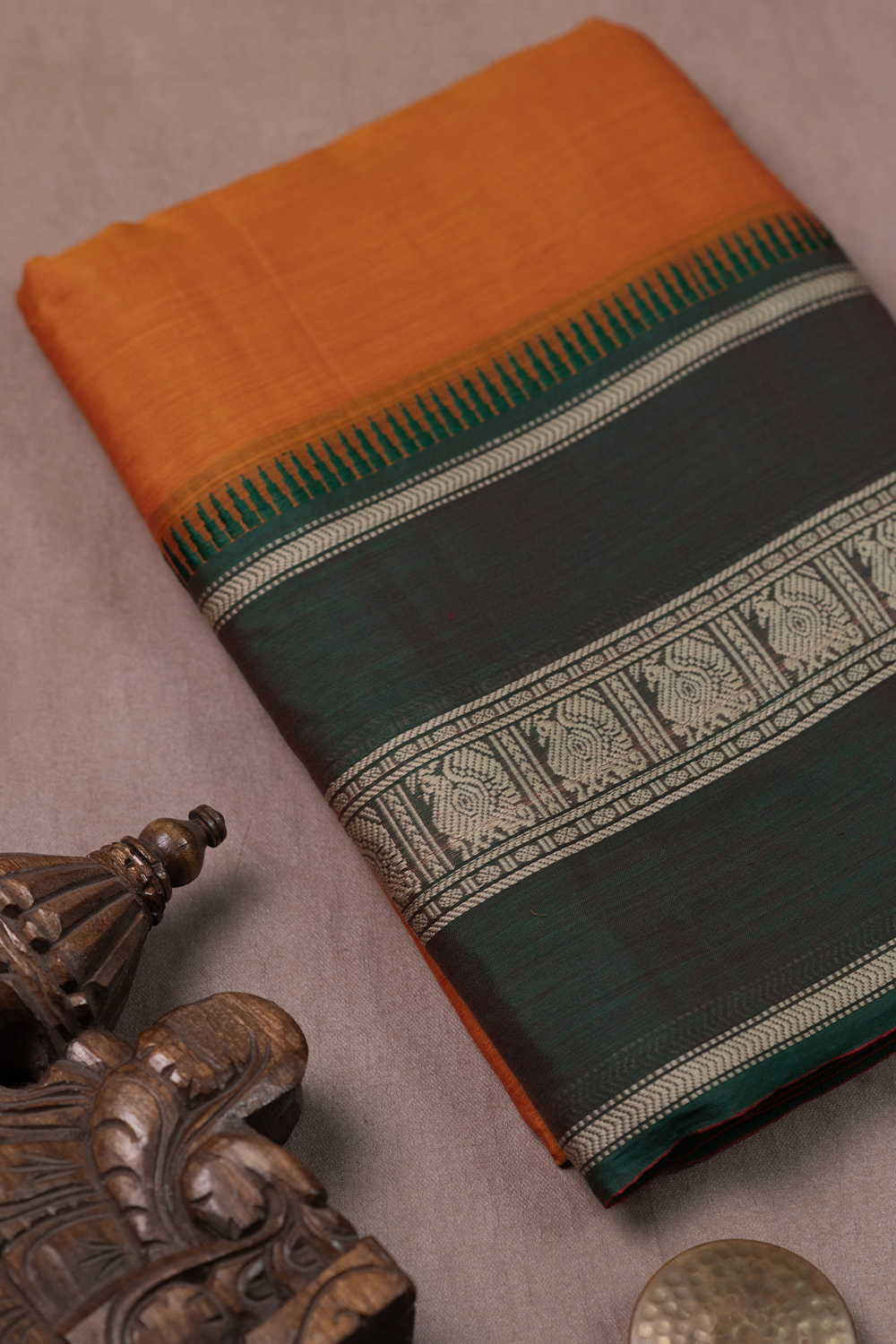 Dark Orange Narayanpet Cotton Fabric
