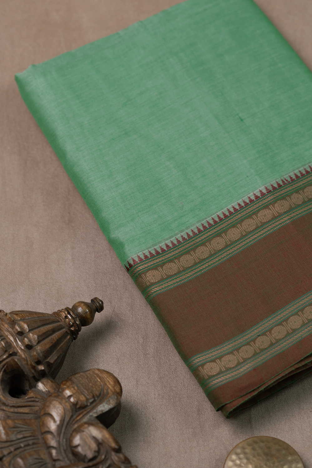 Light Green Narayanpet Border Cotton Fabric