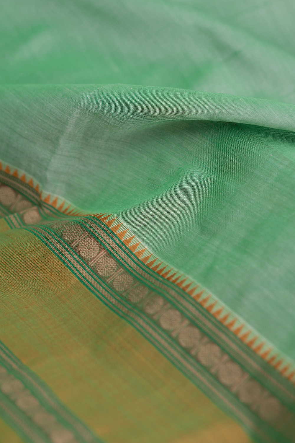 Light Green Narayanpet Border Cotton Fabric - Image 2