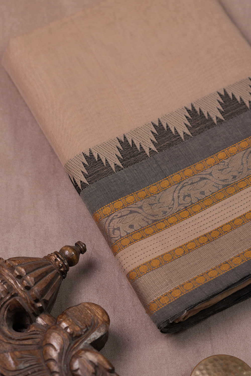 Sand Beige Narayanpet Border Cotton Fabric