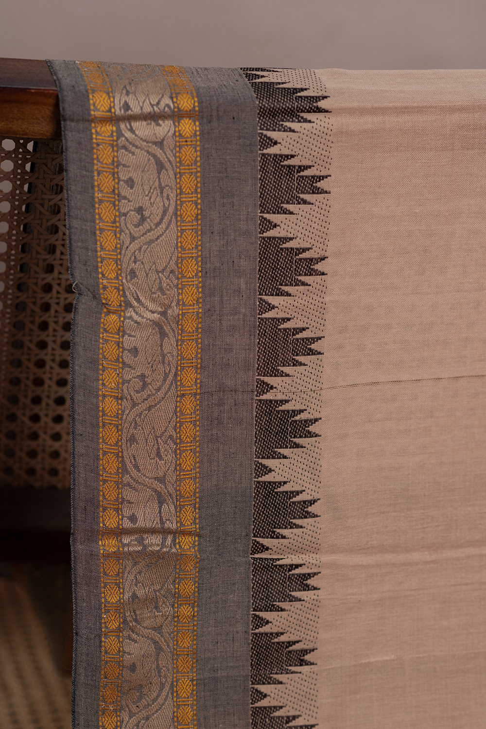 Sand Beige Narayanpet Border Cotton Fabric - Image 2