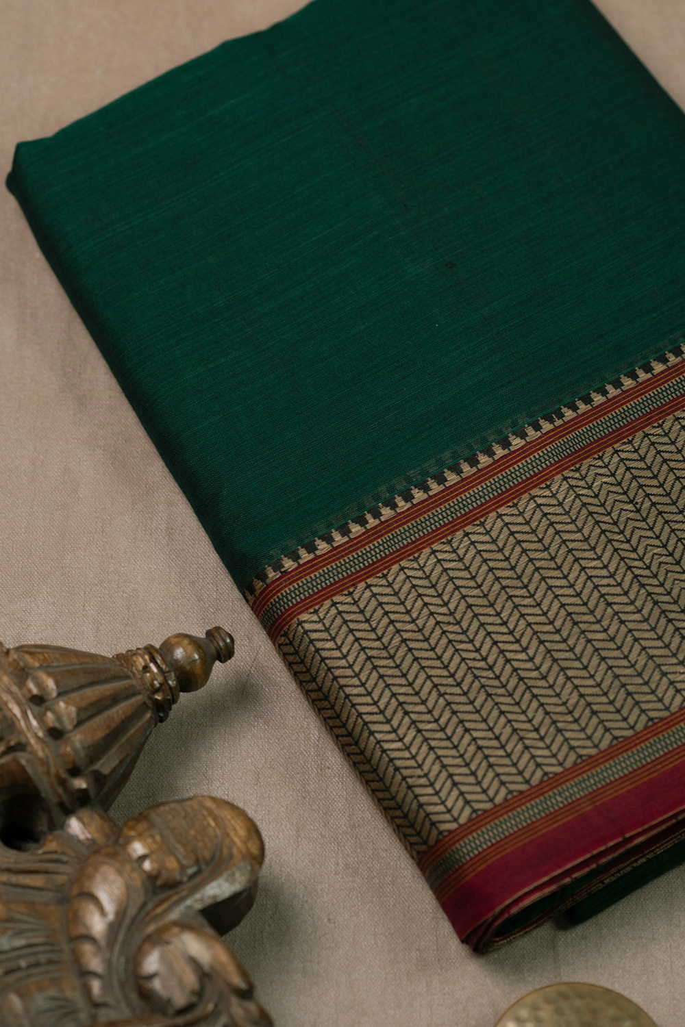Leaf Green Narayanpet Border Cotton Fabric