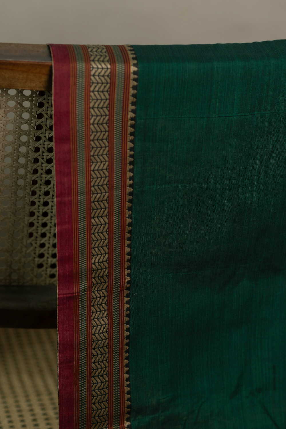 Leaf Green Narayanpet Border Cotton Fabric - Image 2