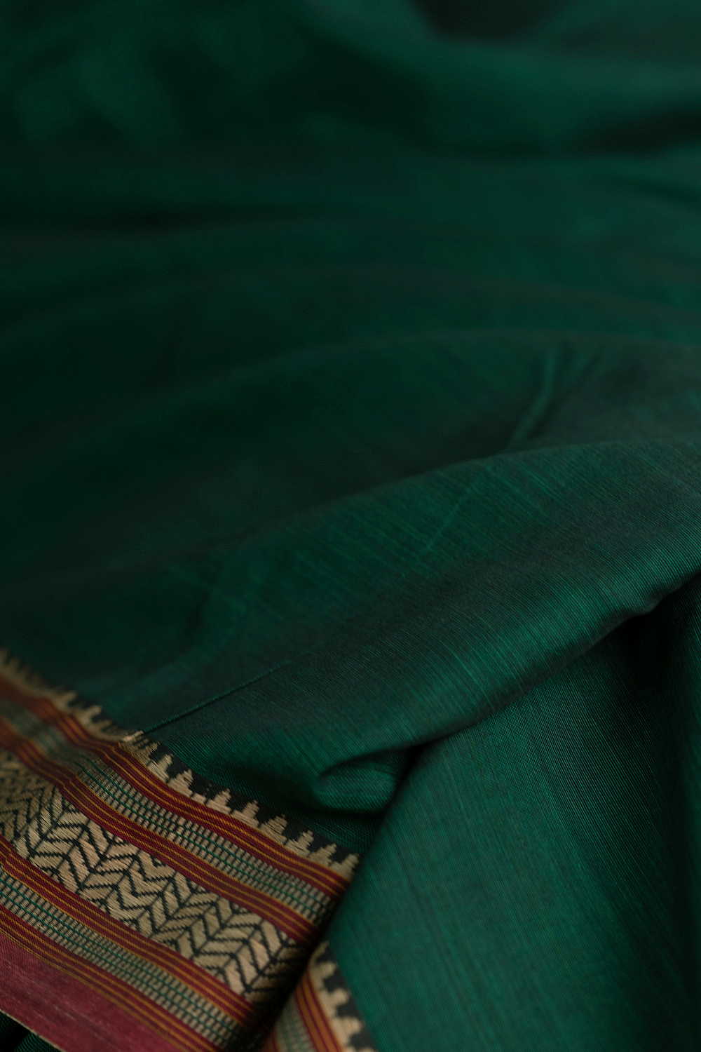 Leaf Green Narayanpet Border Cotton Fabric - Image 3