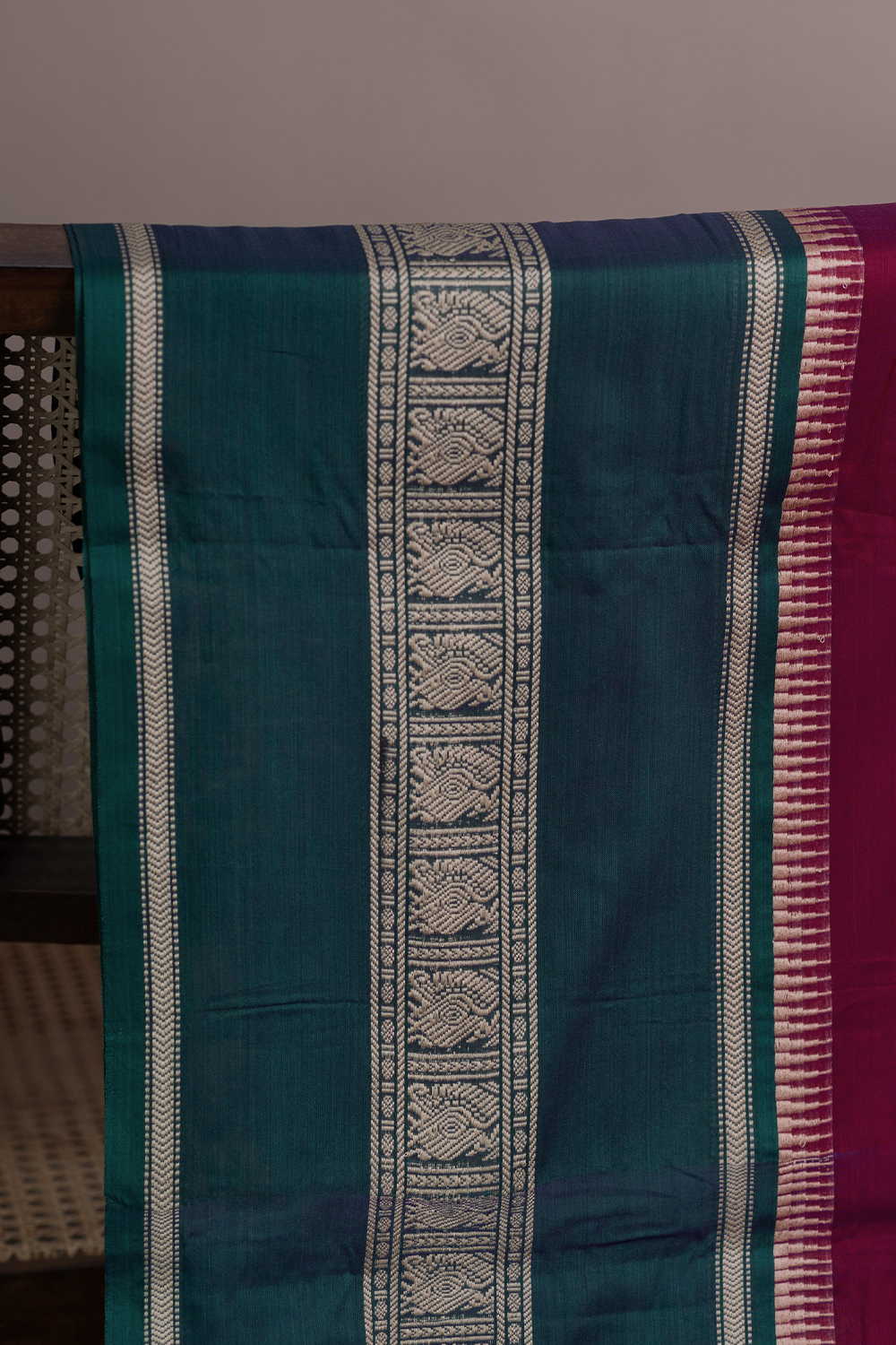 Pink with Green Border Narayanpet Cotton Fabric - Image 3