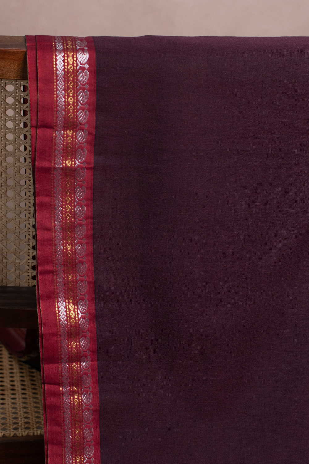Gold Zari - Deep Brown Narayanpet Cotton Fabric - Image 2