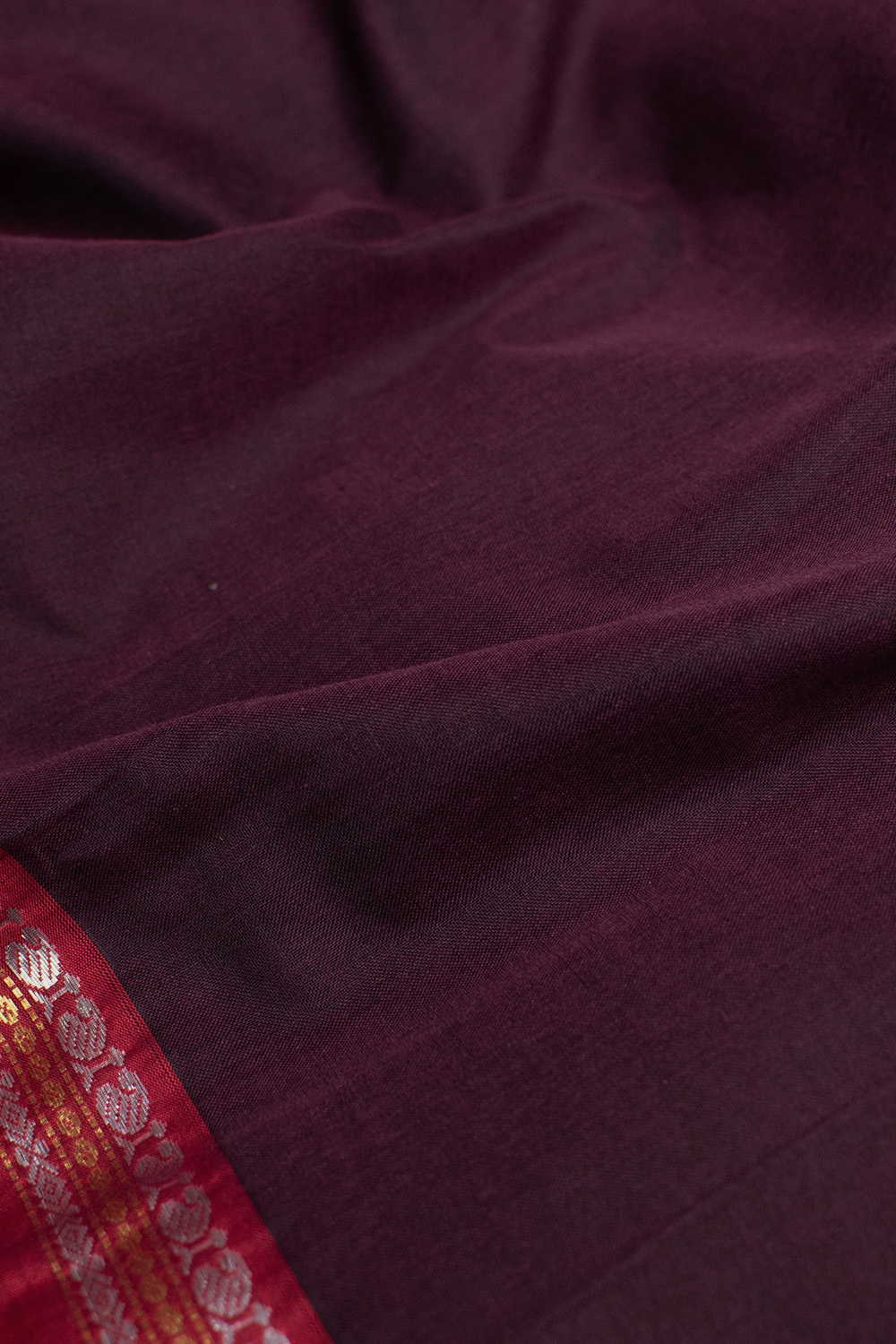 Gold Zari - Deep Brown Narayanpet Cotton Fabric - Image 3