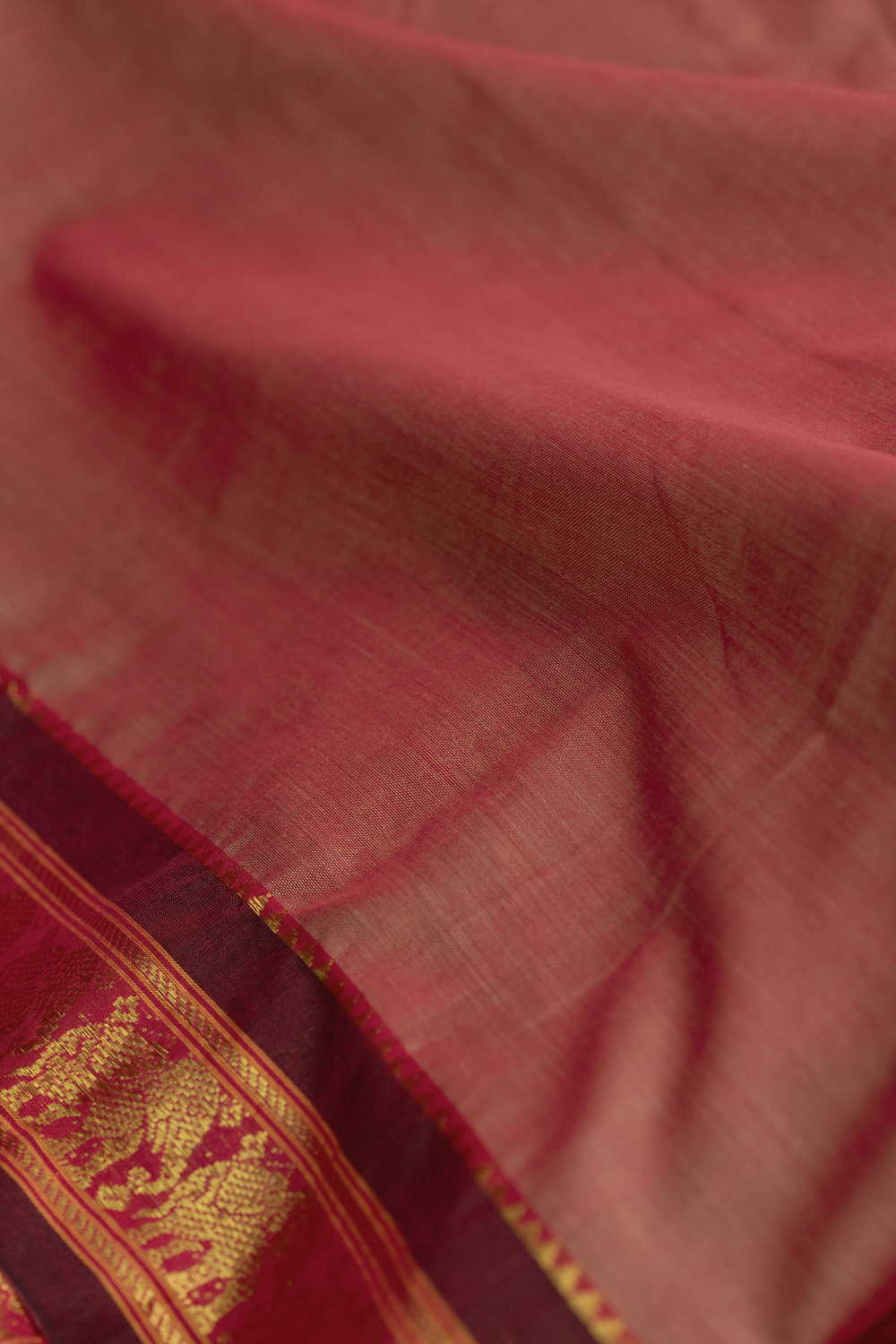 Dark Peach Narayanpet Border Cotton Fabric - Image 3