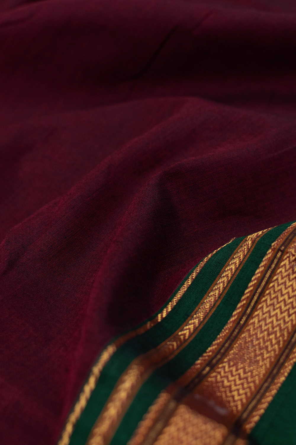 Maroon Narayanpet Border Cotton Fabric - Image 3