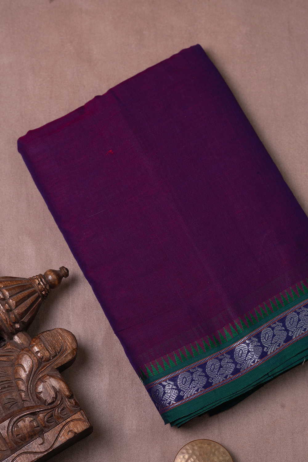 Silver Zari Border - Purple Narayanpet Cotton Fabric