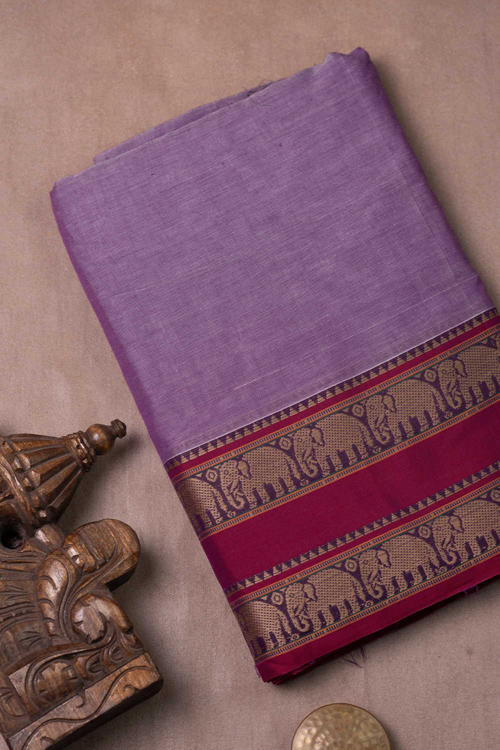 Elephant Border - Purple Narayanpet Cotton Fabric