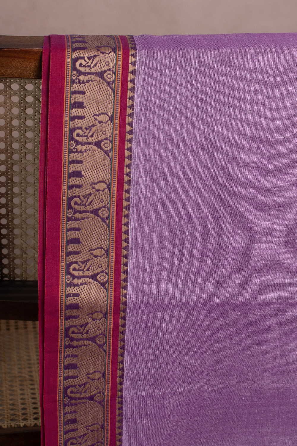 Elephant Border - Purple Narayanpet Cotton Fabric - Image 2