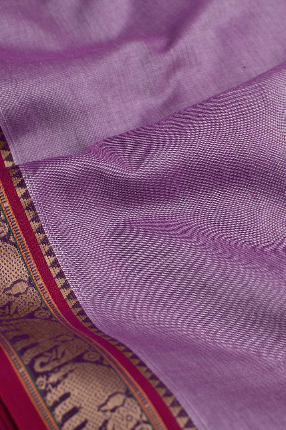 Elephant Border - Purple Narayanpet Cotton Fabric - Image 3
