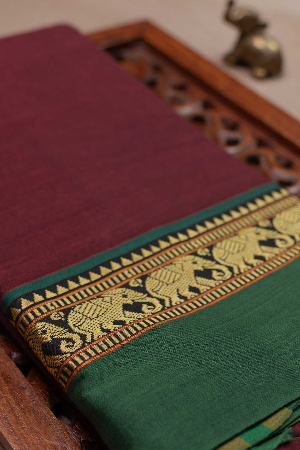 Maroon with Green Border Narayanpet Cotton saree
