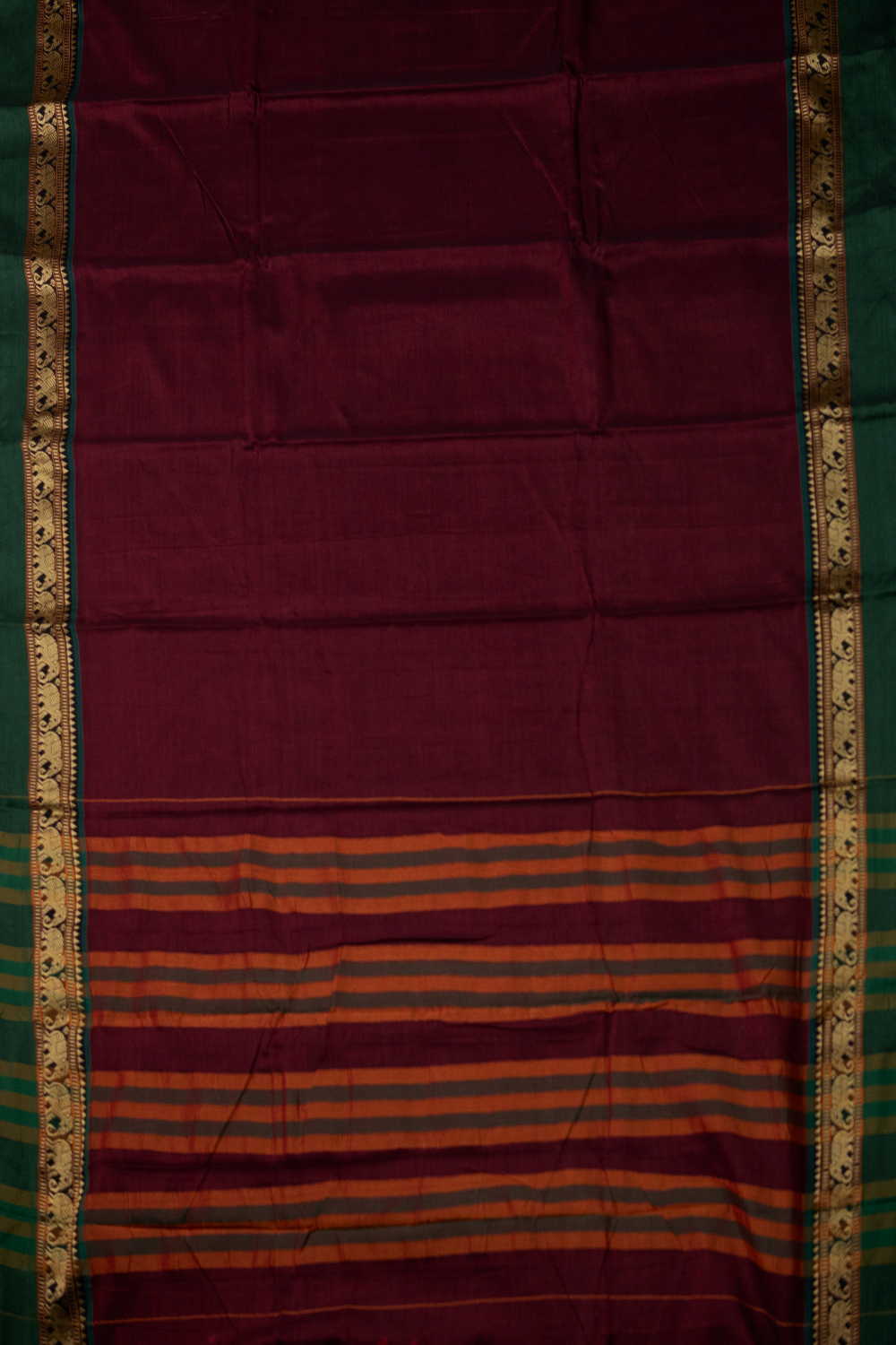 Maroon with Green Border Narayanpet Cotton saree - Image 2