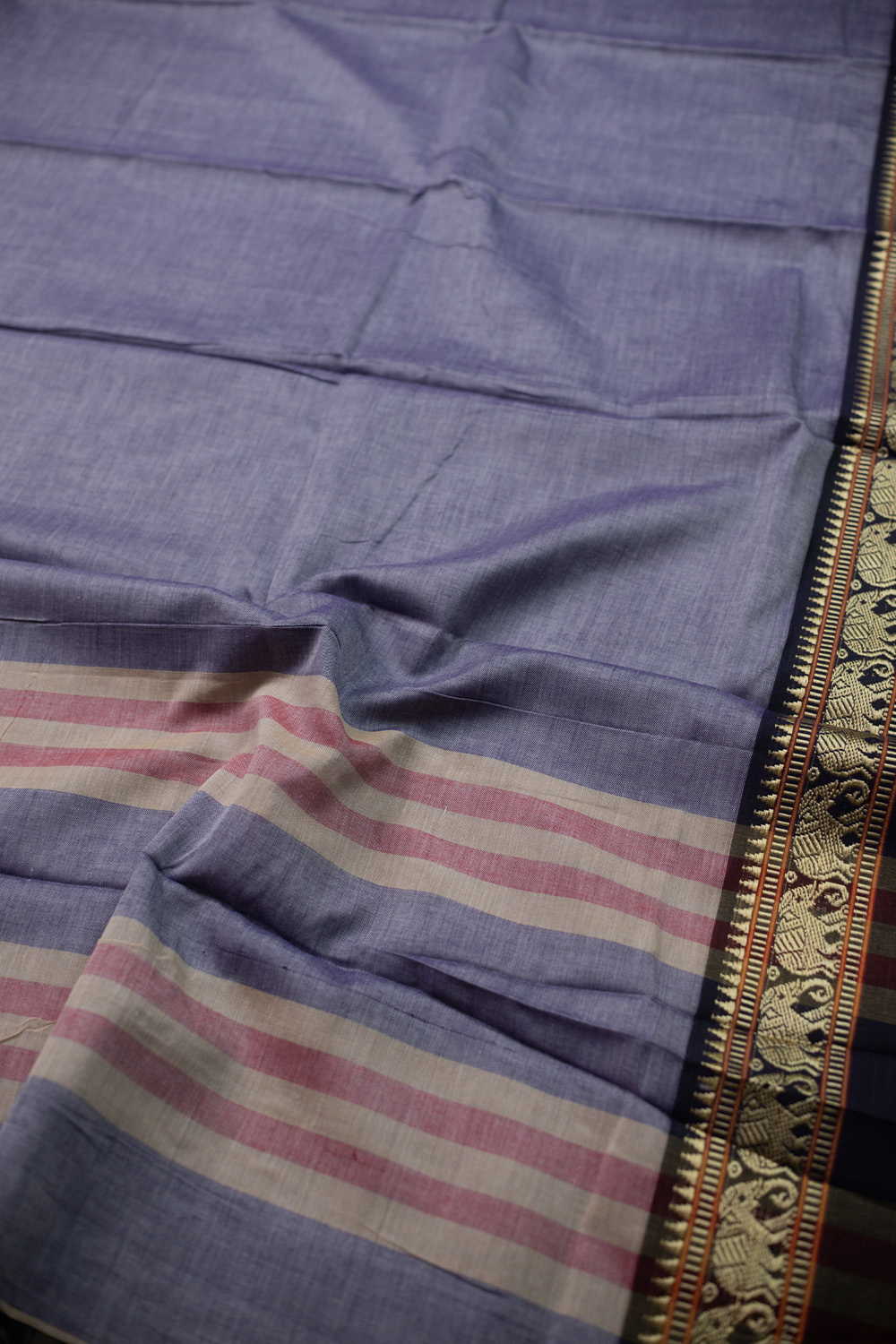 Creamy Blue Narayanpet Cotton saree - Image 3