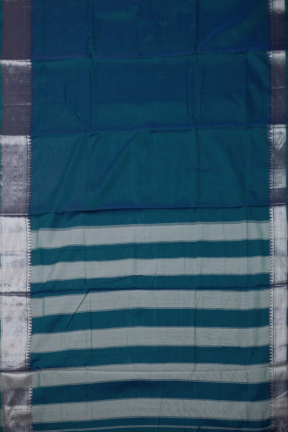 Peacock Blue - Silver Zari Border Narayanpet Cotton saree - Image 2