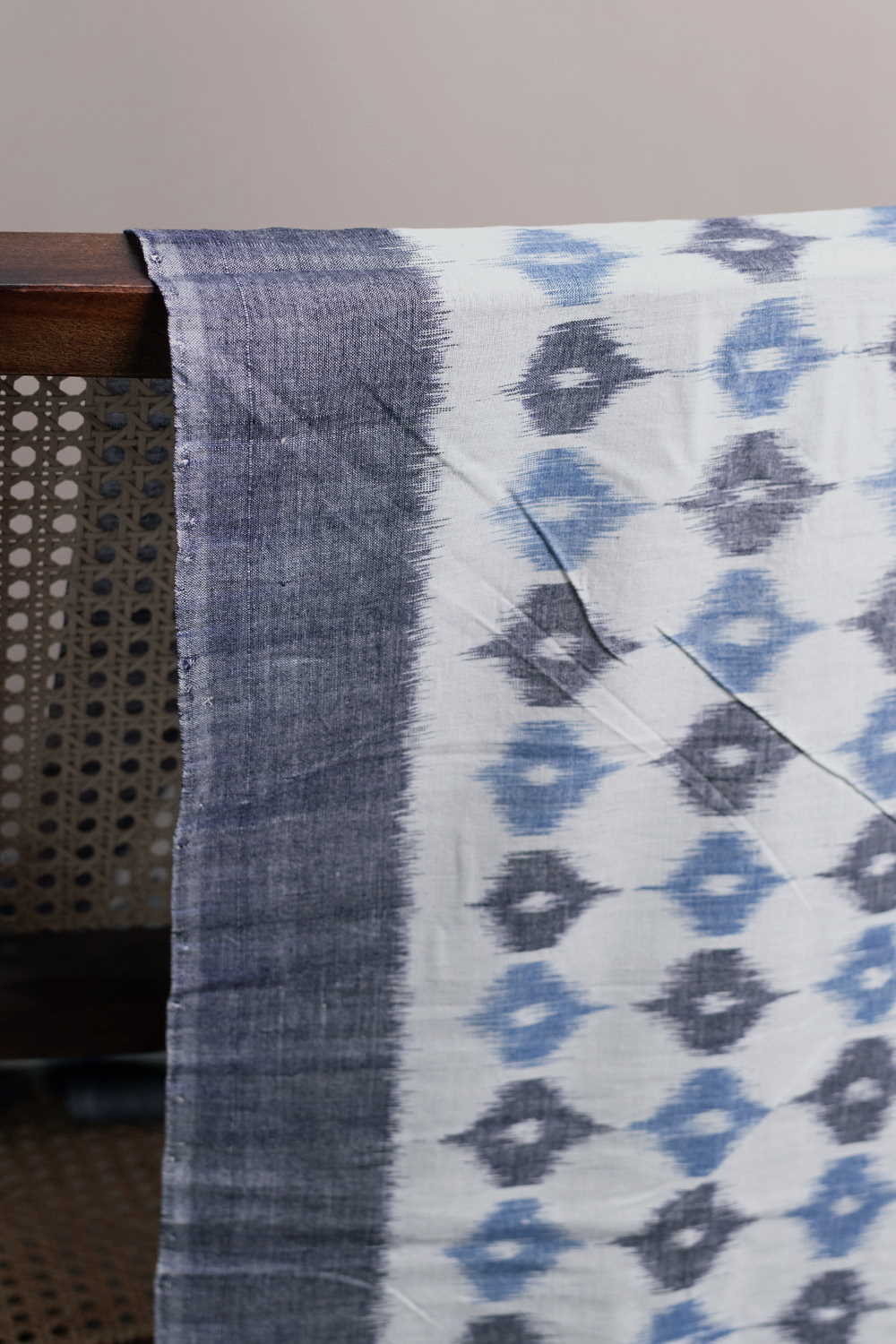 Grey & Blue Motifs Orissa Ikat Cotton Fabric - Image 3