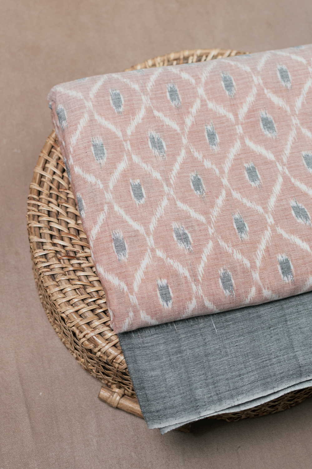 Light Peach Orissa Ikat Cotton Fabric - Image 2