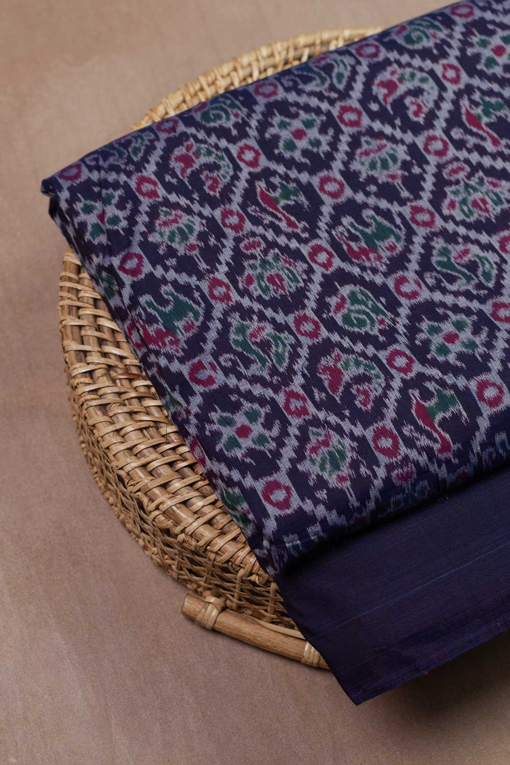 Dark Blue Orissa Ikat Cotton Fabric - Image 2