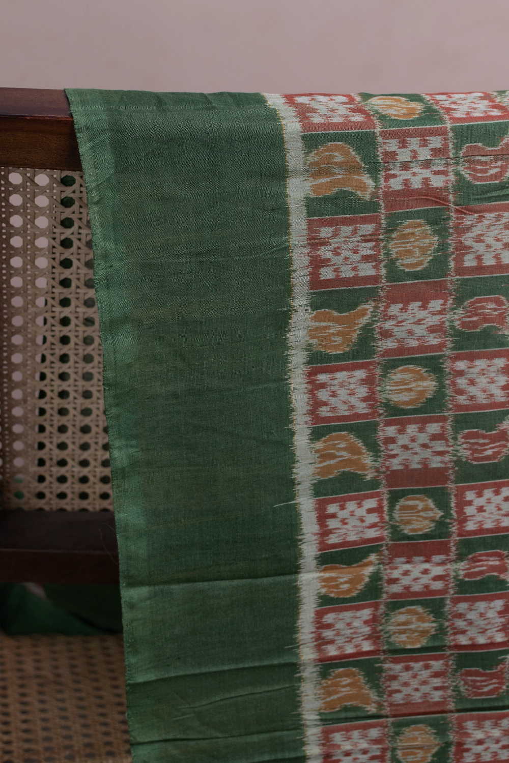 Earthy Checks Orissa Ikat Cotton Fabric - Image 2