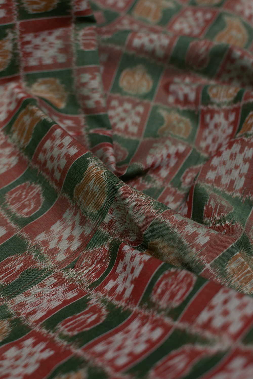 Earthy Checks Orissa Ikat Cotton Fabric - Image 3
