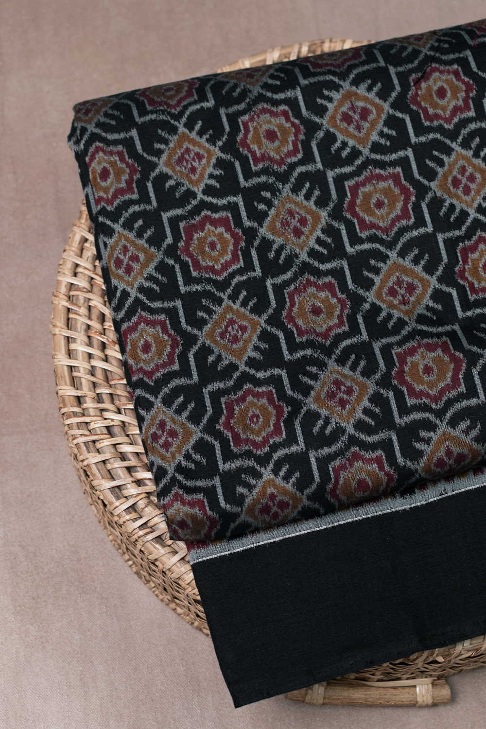 Patterned on Black Orissa Ikat Cotton Fabric - Image 3