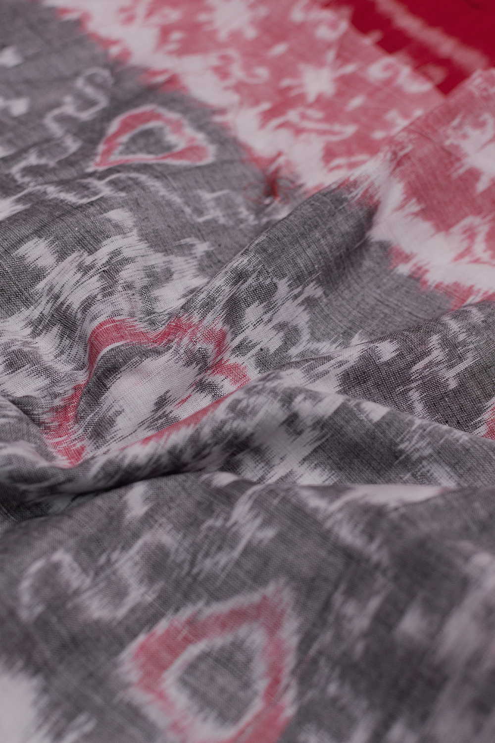 Grey with Pink Pattern Orissa Ikat Cotton Fabric - Image 2