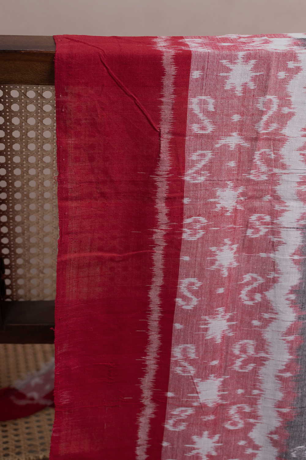 Grey with Pink Pattern Orissa Ikat Cotton Fabric - Image 4
