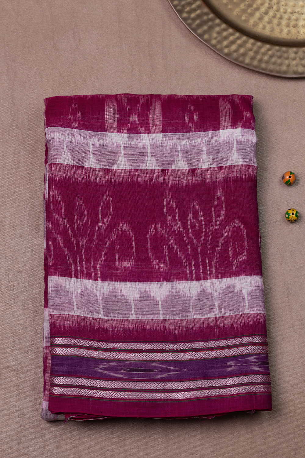 Pink & Cream Checks Orissa Ikat Cotton saree