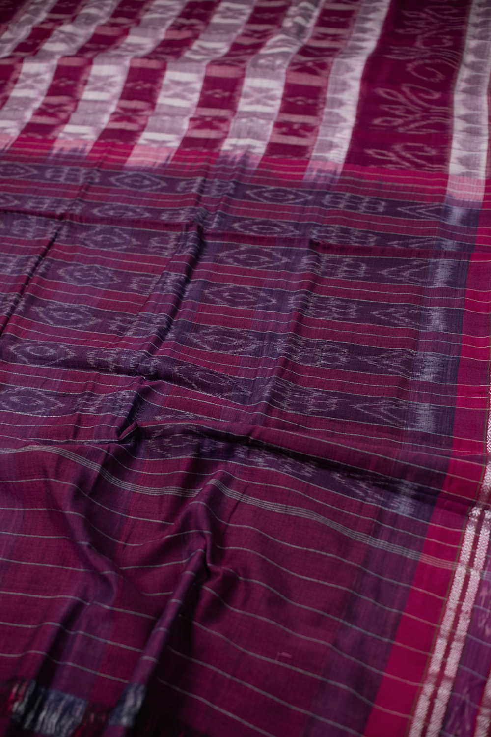 Pink & Cream Checks Orissa Ikat Cotton saree - Image 3