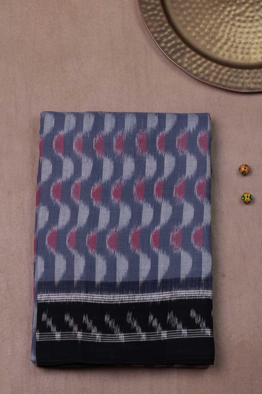 Grey with Black Border Orissa Ikat Cotton saree