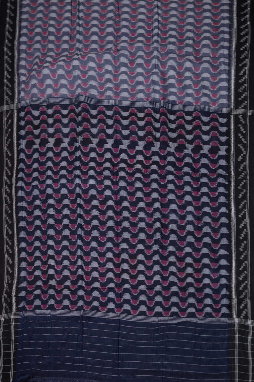 Grey with Black Border Orissa Ikat Cotton saree - Image 2