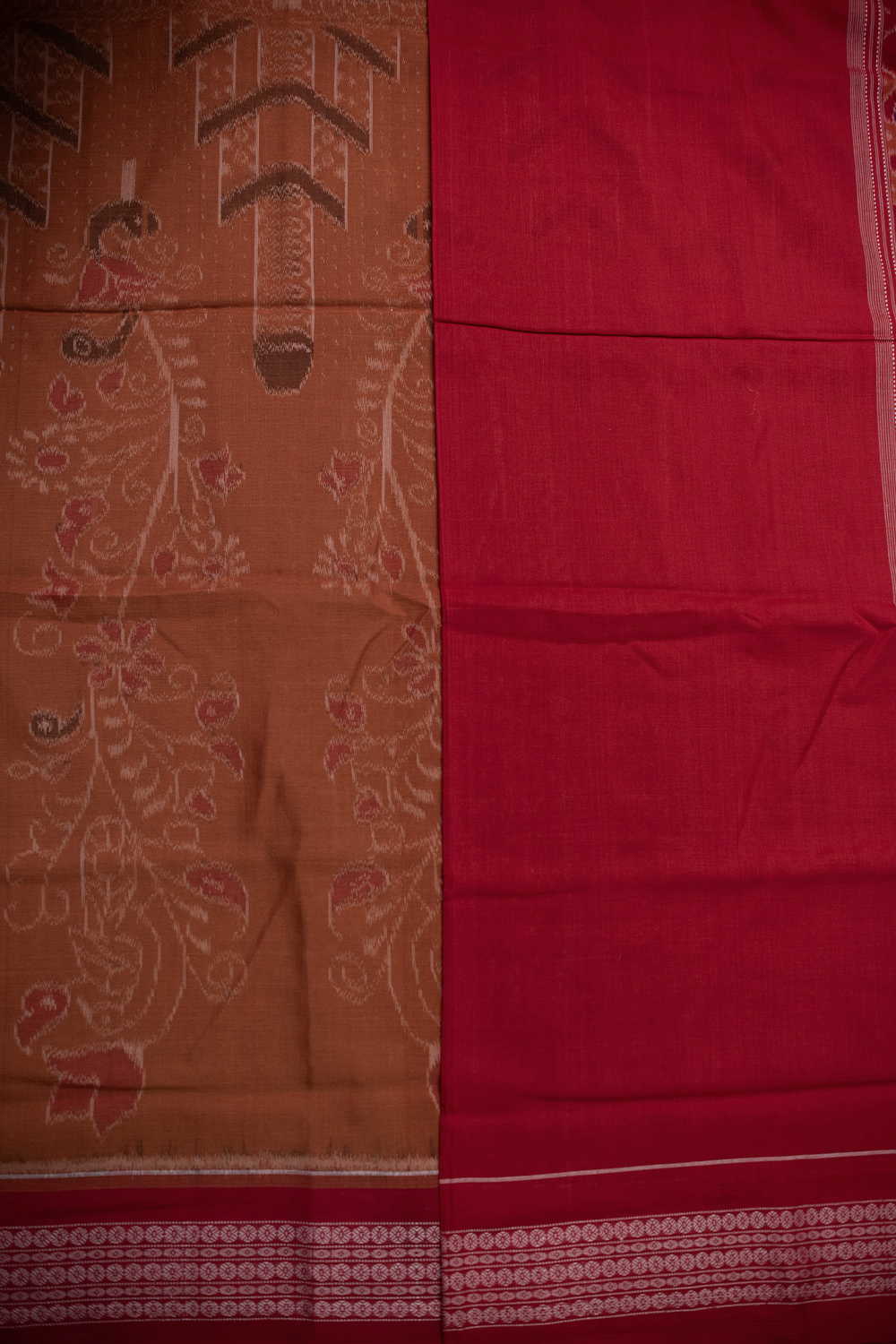 Dark Beige with Maroon Border Orissa Ikat Cotton saree - Image 4