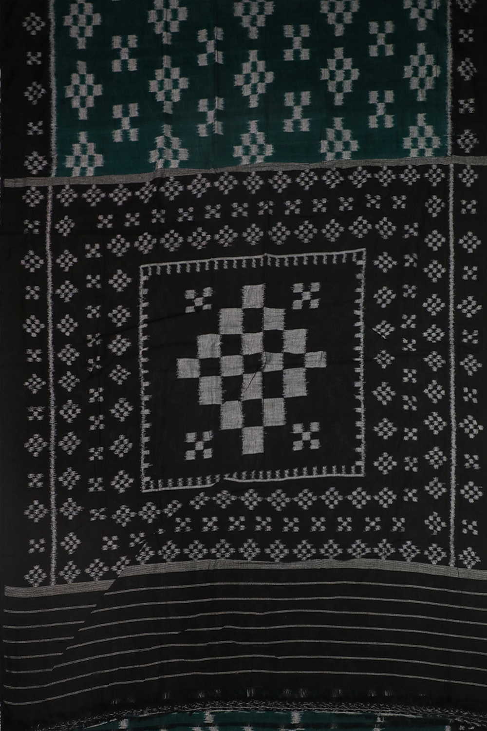 Green with Checks Pattern Orissa Ikat Cotton saree - Image 2