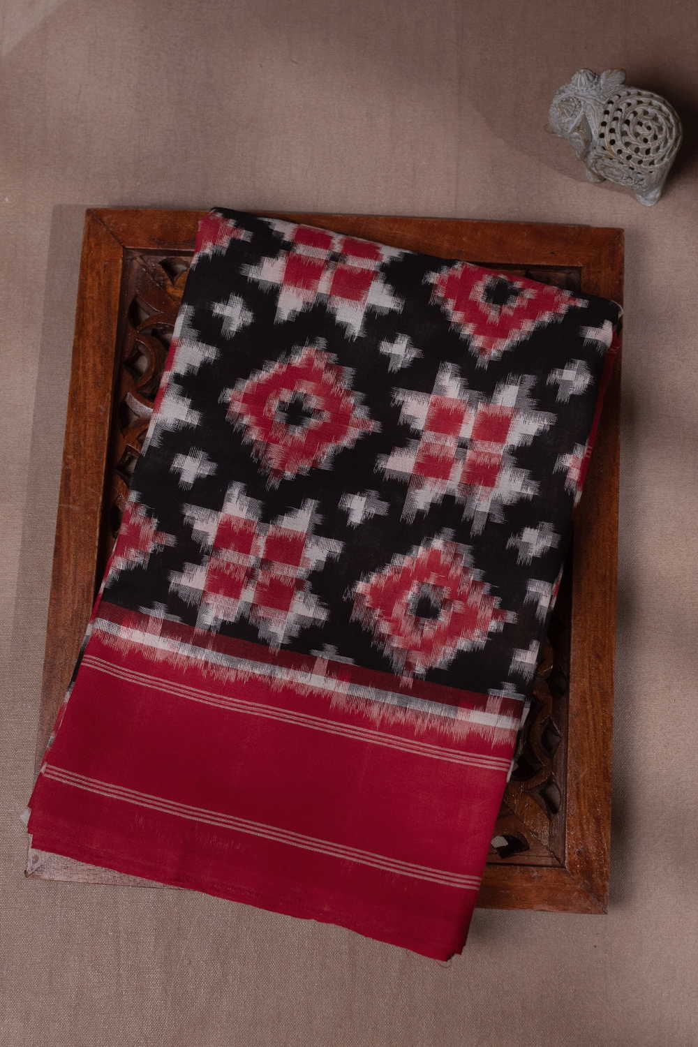 Maroon Pattern on Black Telia Rumal Cotton Saree
