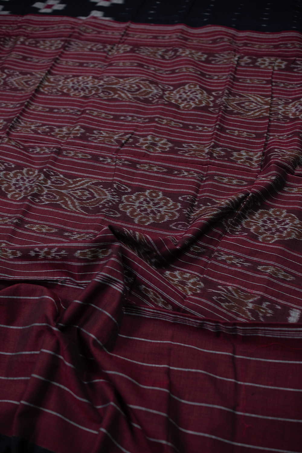 Butta on Black Orissa Ikat Cotton saree - Image 3