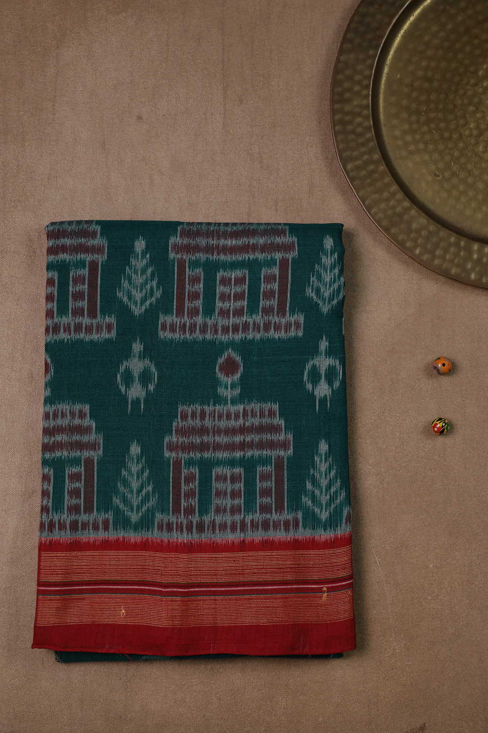 Green with Temple Motif Orissa Ikat Cotton saree