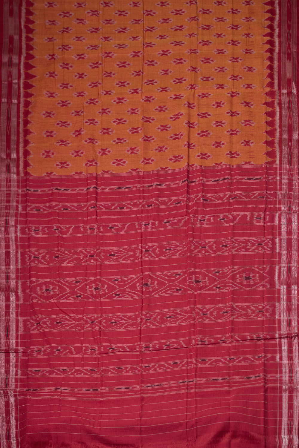 Maroon Butta - Yellow Orissa Ikat Cotton saree - Image 2