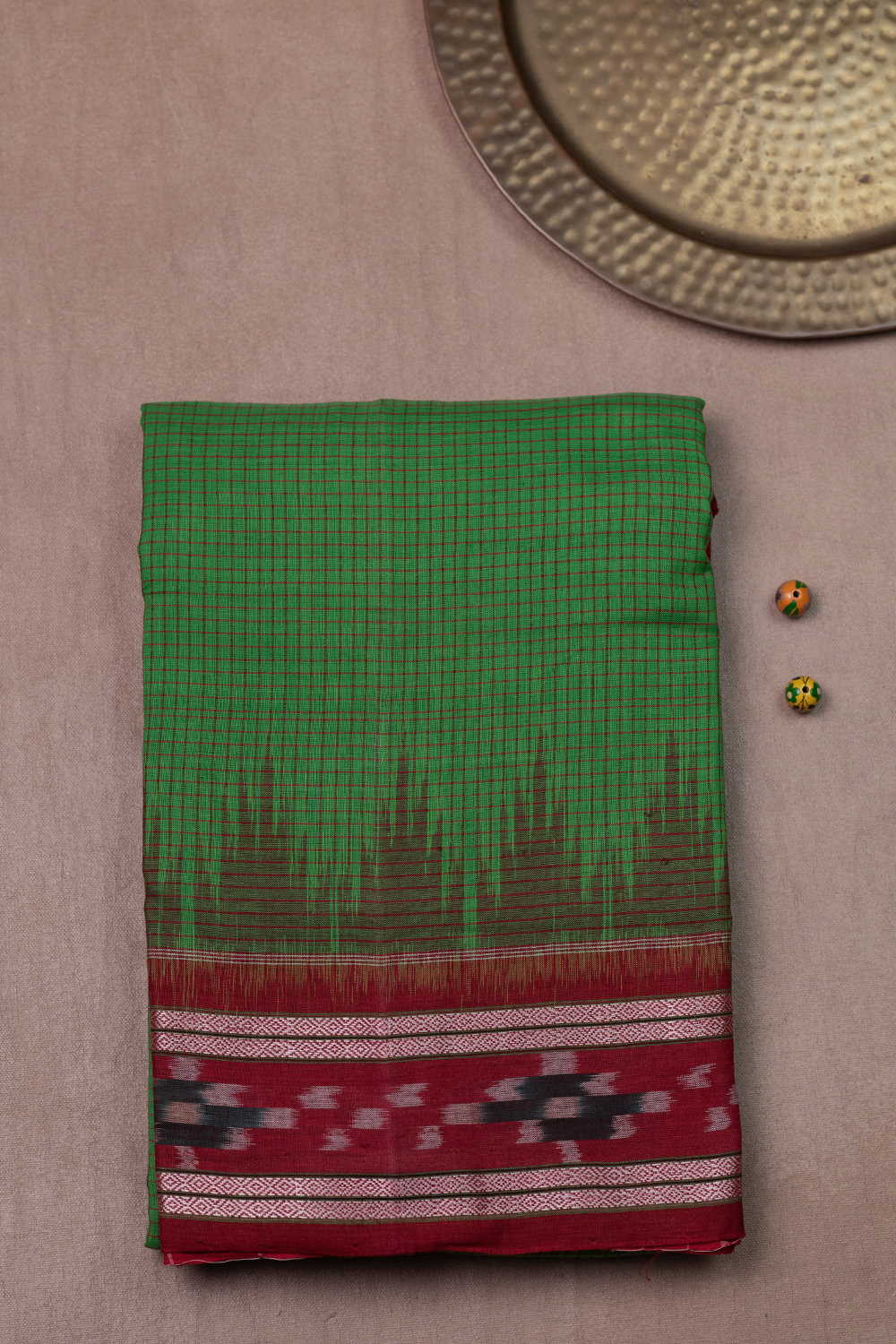 Leaf Green Orissa Ikat Cotton saree