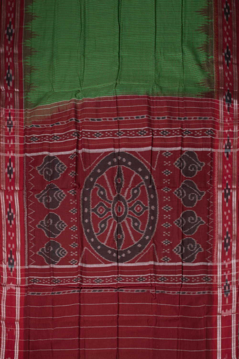 Leaf Green Orissa Ikat Cotton saree - Image 2