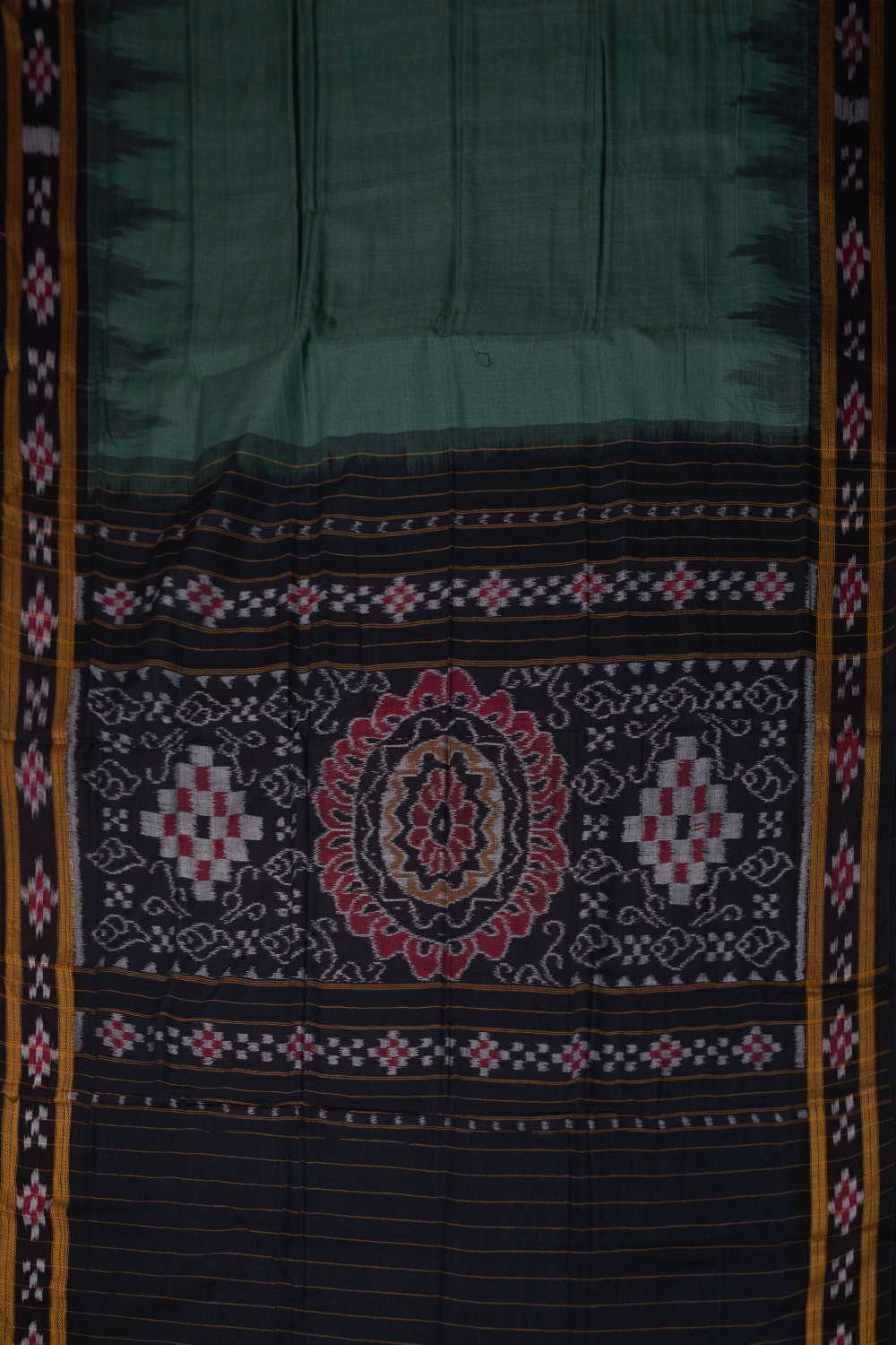 Pickle Green Orissa Ikat Cotton saree - Image 2