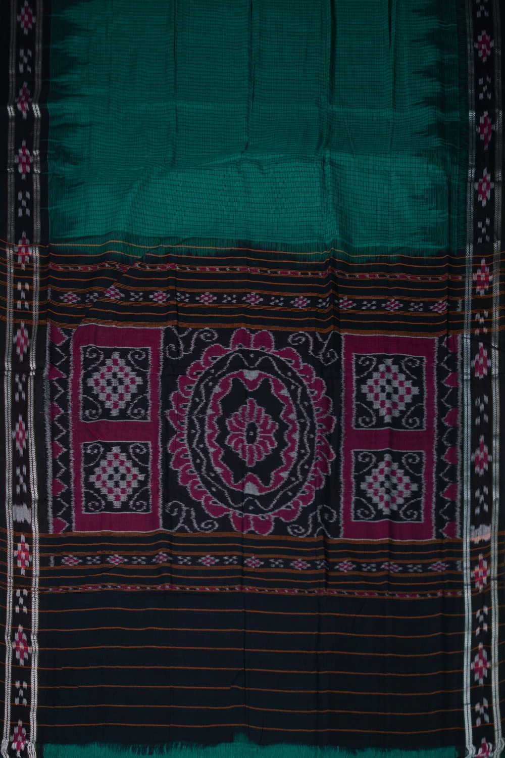 Checks on Green Orissa Ikat Cotton saree - Image 2