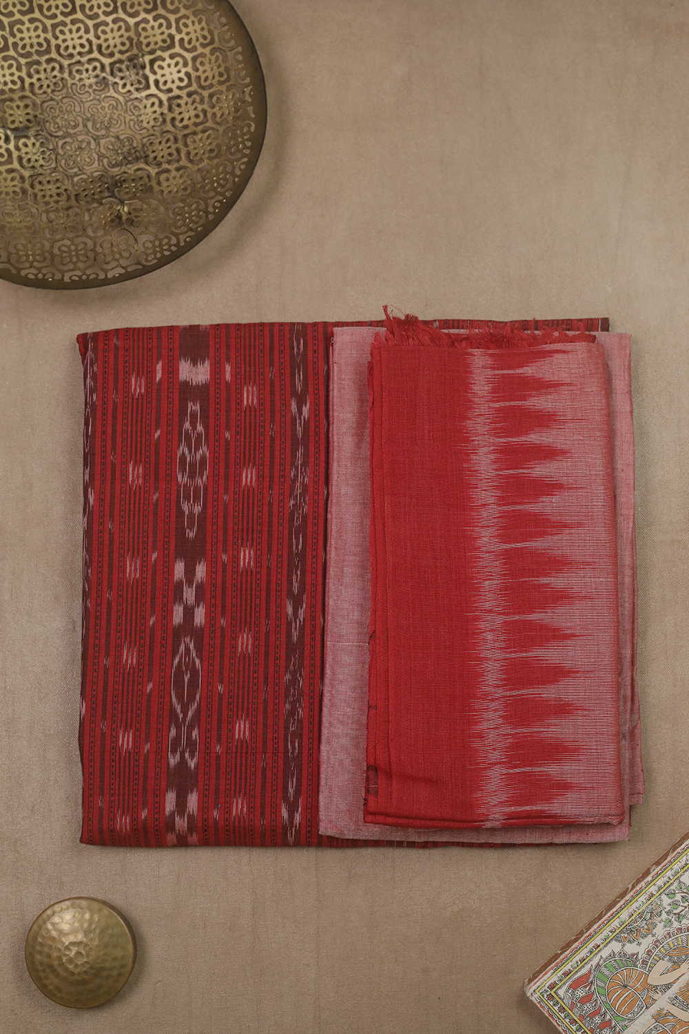 Patterned on Red Orissa Ikat Cotton Suit