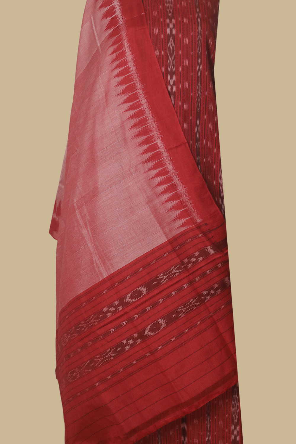 Patterned on Red Orissa Ikat Cotton Suit - Image 2