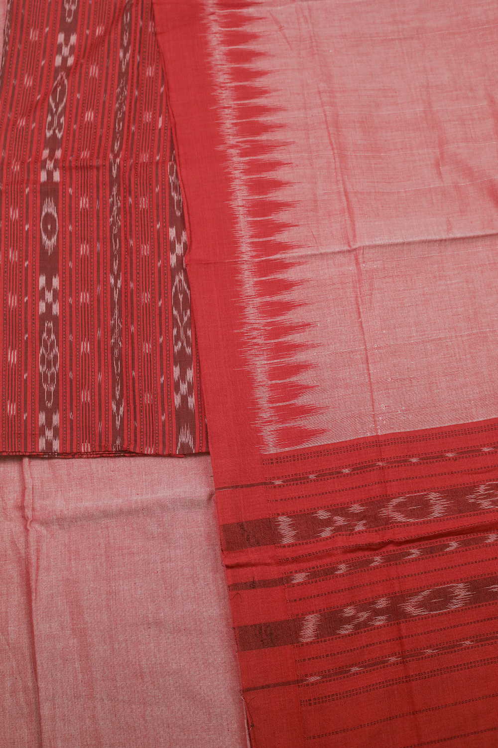 Patterned on Red Orissa Ikat Cotton Suit - Image 3